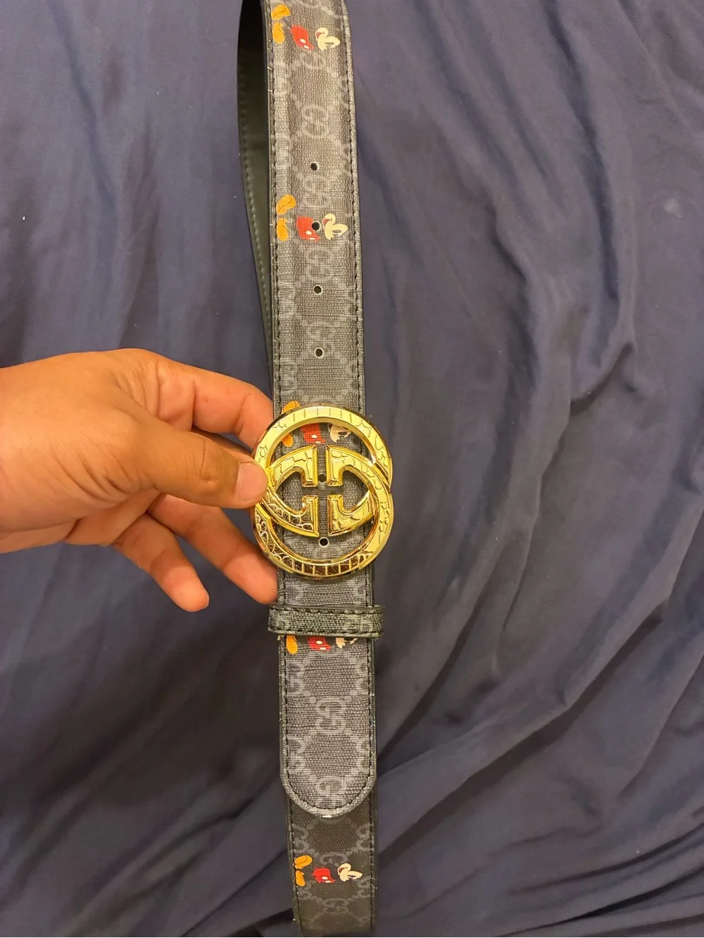 Black Monogram Men's Belt with Gold Buckle